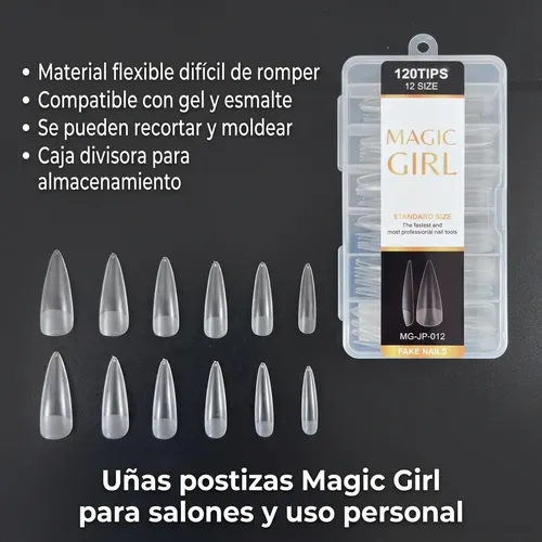Tips Uñas Postizas Stiletto Mate 2 Cajas 240 Tips 12 Size
