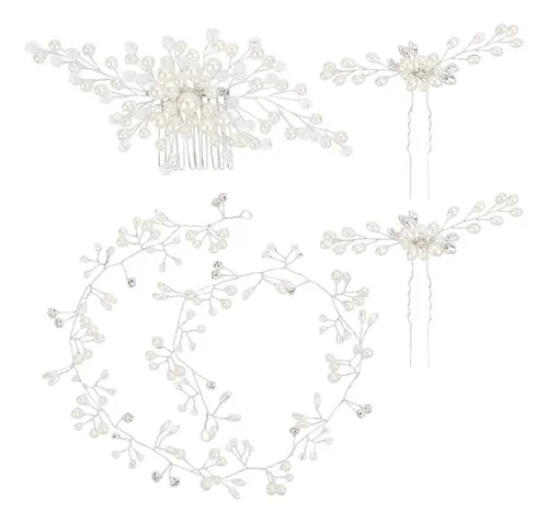 Juego De 4pcs Tocados De Novia Peinetas De Pelo 50cm
