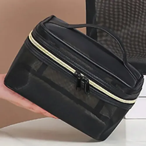 Neceser Grande Para Maquillaje De Mujer Con Malla Negra