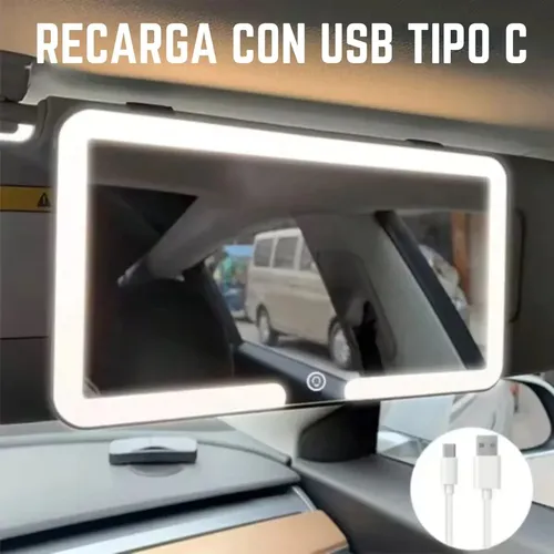 Espejo Con Luz Led Para Maquillaje Autos Usb Recargable