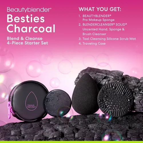 Set Esponja Maquillaje Negra Con Limpiador Carbón Vegano