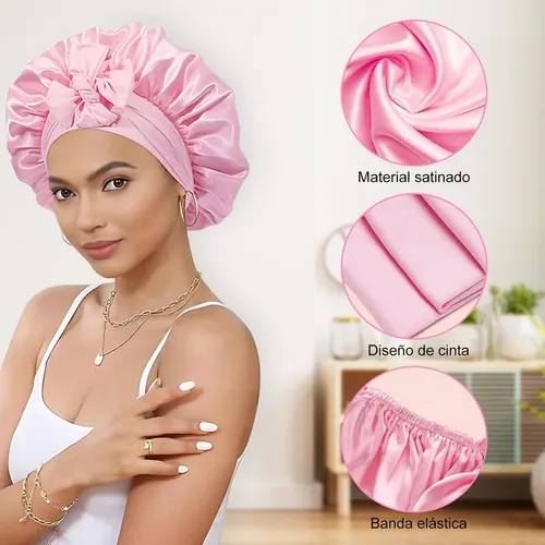 A Gorro Turbante Satén For Dormir 2 Piezas Rosa . Pink-2pcs
