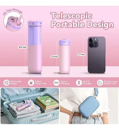 Hidropulsor Portátil Jtf Para Niños: 4 Modos Suaves, 6+ Años Pink+purple