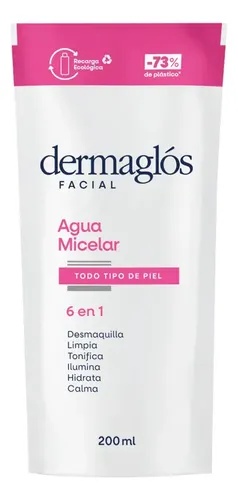 Dermaglós Facial Agua Micelar 6 En 1 Desmaquillante Refill