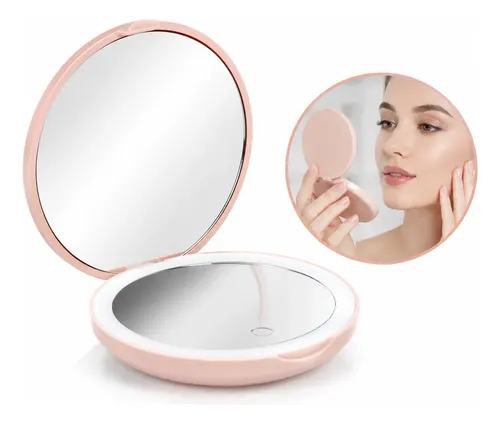 Espejo De Maquillaje Compacto Usb Con Luz Aumento X2