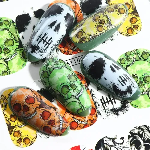 Stickers Al Agua Uñas Calaveras Water Decals Plancha Grande