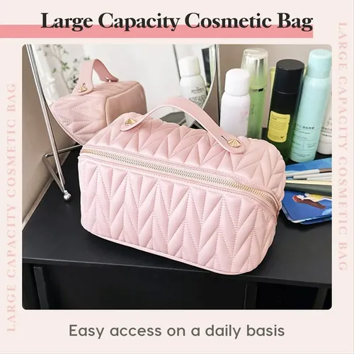 Bolsa De Maquillaje De Viaje De Cuero De Gran Capacidad Orga