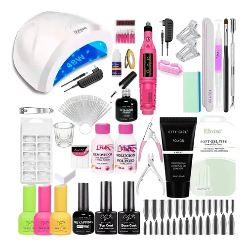 Kit Uñas Semipermanente Completo Esmaltado Uv Set Polygel