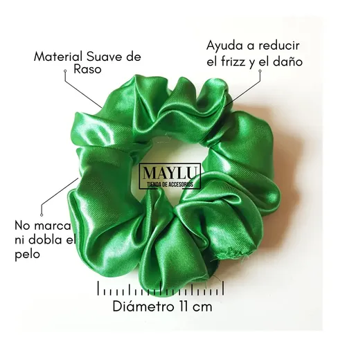 Scrunchies, Colitas De Pelo De Raso Antifrizz. Verde Benetton
