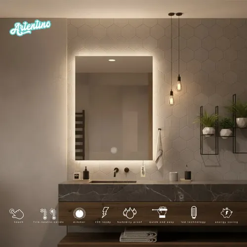 Espejo Luz Led Pared Smart Touch Dimmer Luz Tritono 80×60 Cm