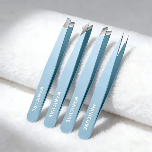 Juego De 4 Pinzas Para Cejas Con Estuche, Azul