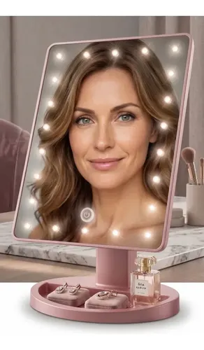 Espejo Led Maquillaje Touch Luz Pie Regulable 360 Tactil Rosa Claro