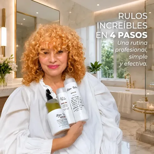 Kit Definición Rizos Algae Rulos Line Up con Shampoo Rizos, Máscara Algae Rizos, Mascara Antifrizz e Hidratadora 4FourAction y Spray Formador de Rulos