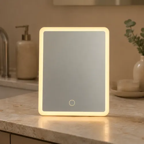 Espejo De Maquillaje Pequeño Portatil Con Luz Led Recargable