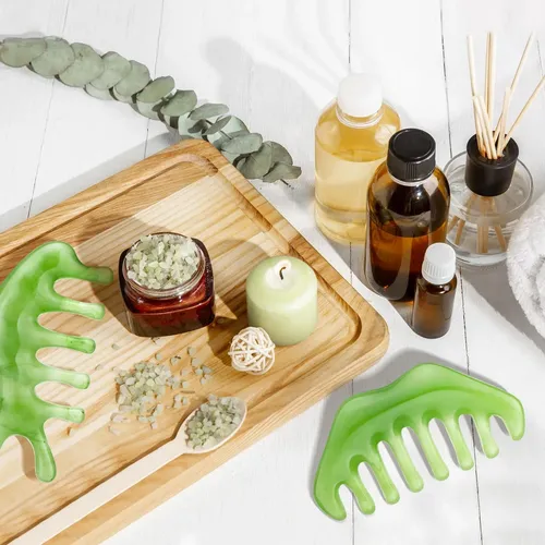 J/ 2 Peines Jade Gua Sha Masaje Facial Cabeza