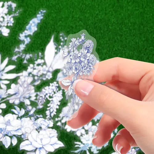 50 Stickers Flores Azules Y Blancas Pack