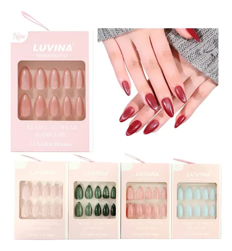 Kit 12 Uñas Postizas Con Adhesivos Luvina Press On Nails Color Surtidos Dl35-04