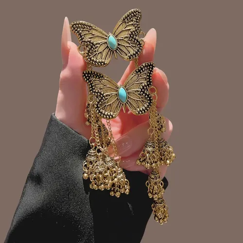 Nuevos Accesorios De Pelo Con Borlas De Mariposas Chinas De  Bronze Gold Butterfly Bell Fringed Duck Clip