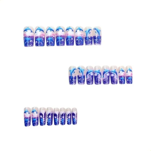 Uñas Blue Ice Dolphin European Square, 24 Unidades