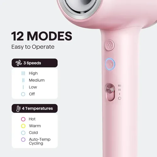 Secador De Pelo Rápido Con Difusor Y Tecnología Iónica Rosa Claro