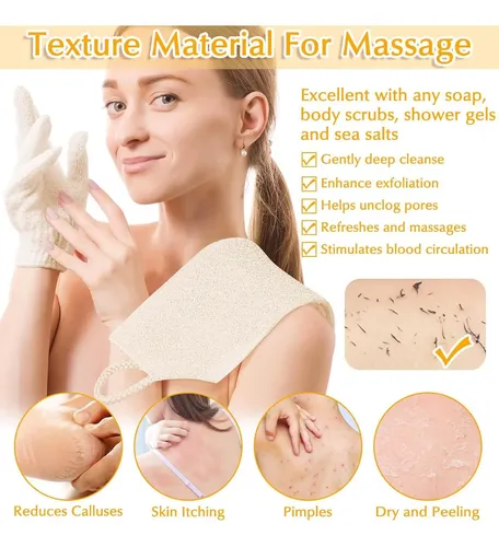 Juego De Guantes Exfoliantes Anezus Y Toalla Beige