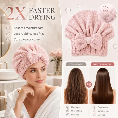 Turbante De Microfibra Para Secar El Cabello, Moño