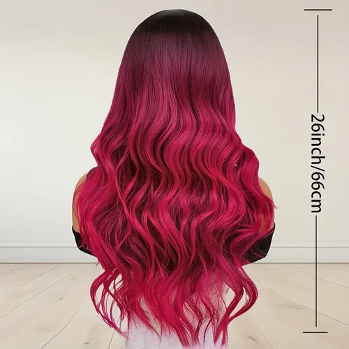 [ Peluca De Mujer Larga Y Rizada De Color Rojo Rosa *