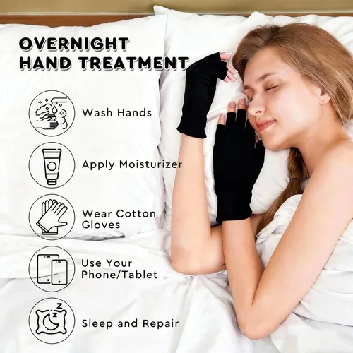 Guantes Algodón Negros Sin Dedos Hidratantes Para Manos Sec