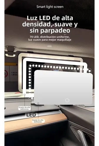 Espejo De Maquillaje Led Negro Para Coche Con Luz Táctil