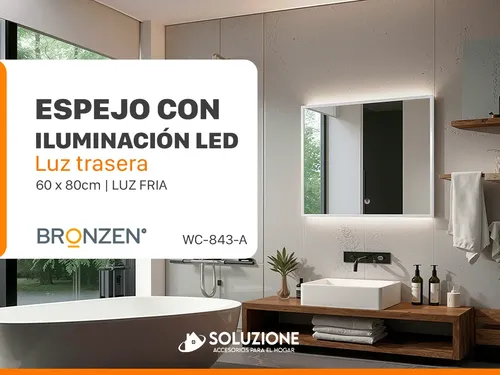 Espejo Premium Luz Led Trasera Horizontal Anodizado 60x80cm