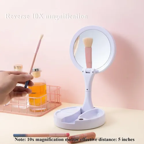 Espejo Doble Plegable Portátil Luz Led Cosmeticos Recargable
