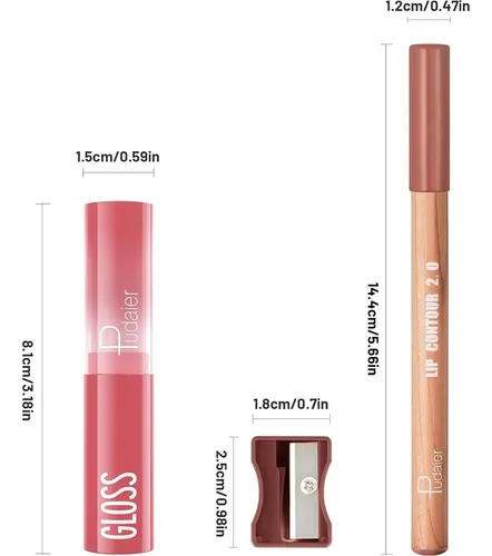 Combo De 2 Piezas De Pintalabios Y Lápiz De Labios Pudaier