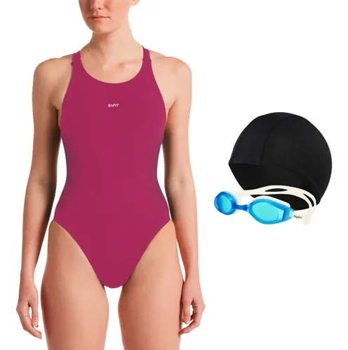 Combo Malla Mujer Natacion  + Gorro Tela + Antiparras Safit