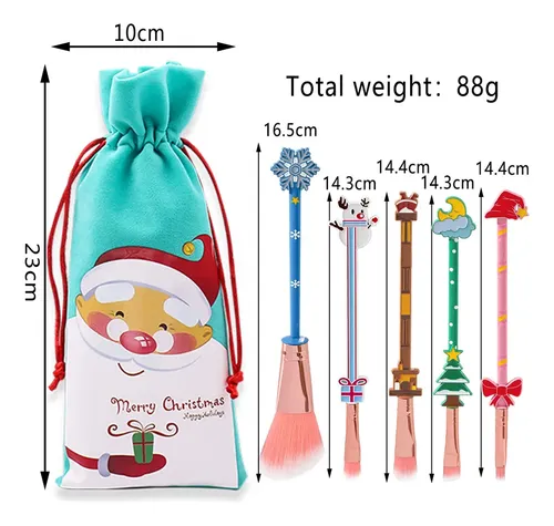 Set De Brochas De Maquillaje De Papá Noel Con Forma De Muñec