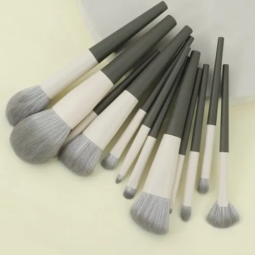Set De 12 Cepillos Con Mango Verde Oscuro Y Dos Colores