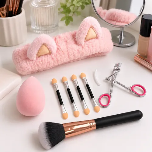 Kit Belleza Maquillaje Facial Esponja Brocha Y Vincha Set