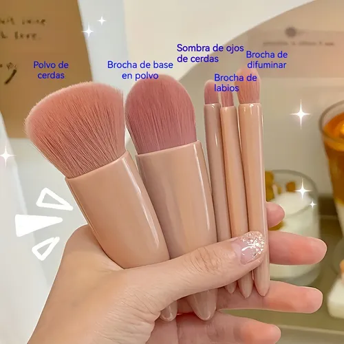 Set 5 Brochas De Maquillaje Portátiles Con Estuche Y Fzps