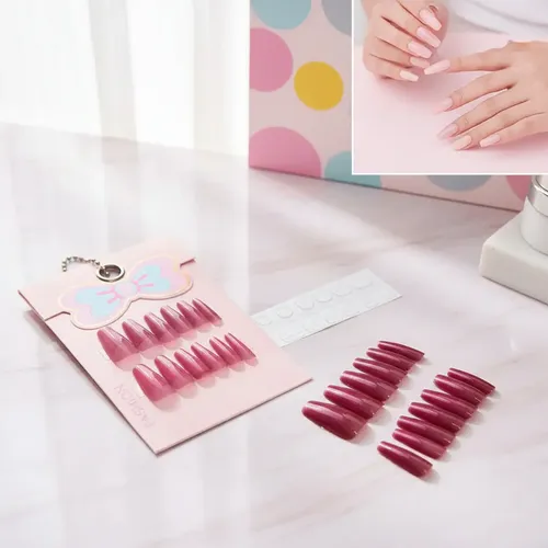 12 Uñas Postizas Press On Coffin Con Adhesivos Nails Color