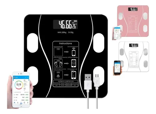 Balanza Inteligente Bluetooth Negro con Medidor Grasa y Sincronización APP