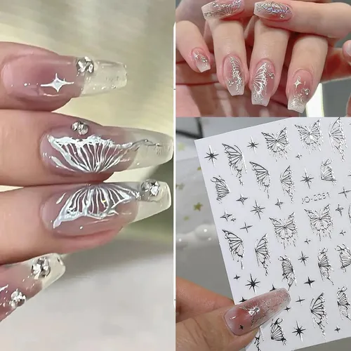 Adhesivos Para Uñas Nooepc, 7 Hojas, Con Espejo Metálico Pla