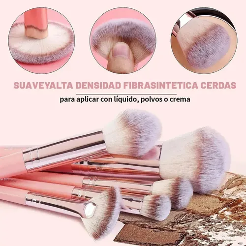 Set Brochas Maquillaje Con Esponjas Y Neceser Rosa