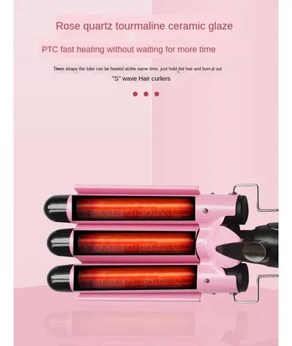 Rizador De Pelo Eléctrico De Onda Grande 3 Barril 2 Rosado