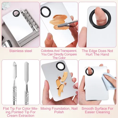 Paleta Mezcladora De Maquillaje Con Espatula Y Brocha 4pz