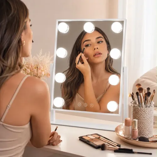 Espejo De Maquillaje Con Luces Led 3 Tonos Táctil 9leds