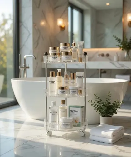Organizador Maquillaje Porta Cosmetico 3 Niveles Ruedas Transparente