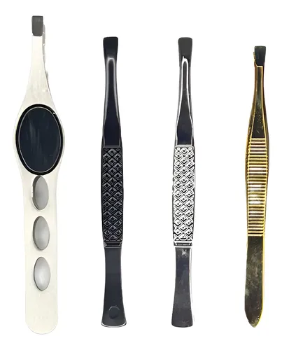 Pinza De Depilar Set X4 Acero Inoxidable Cejas Bozo