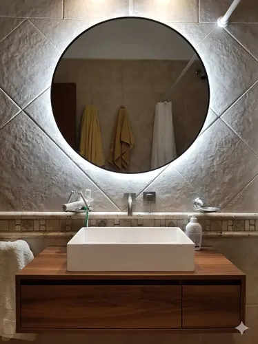 Espejo Luz Led 60 Cm Redondo Moderno Tecla Oculta