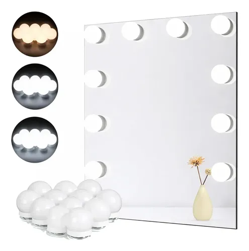 Kit 10 Focos Lamparas Luz Led Espejo Usb Camarin Maquillaje