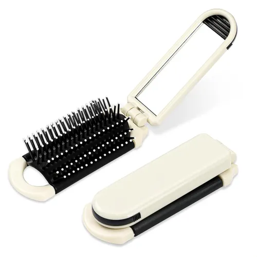 2026cepillo De Pelo Plegable Con Espejo, Compacto Para Viaje Cream / Black
