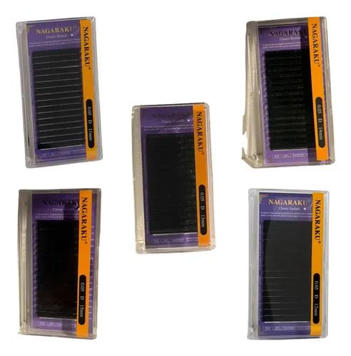 Kit Nagaraku Extensiones De Pestañas Clásicas 0.05 Curva D Largos 11 Al 15 Mm